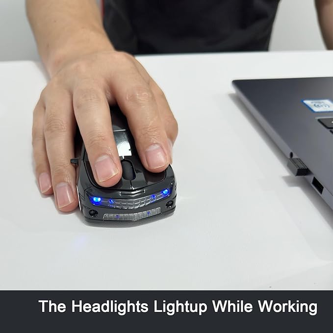 Car Mouse for Compuer, 2.4Ghz Wireless Computer Mouse, Ergonomic Gaming Optical Mouse, Funny Cool Sports Car Shaped Mouse with USB Reciver, Wireless Mouse for Laptop, PC, MAC (Black)