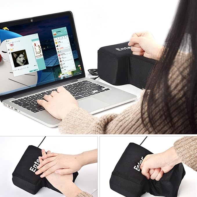 KASTWAVE Anti-Stress Toy Pillow, Giant Enter USB Key Relieve Stress Toy, Connected to Computer, Creative Super Sized 3D Enter Key Soft Toy, Suitable for Desktop, Bed, Office