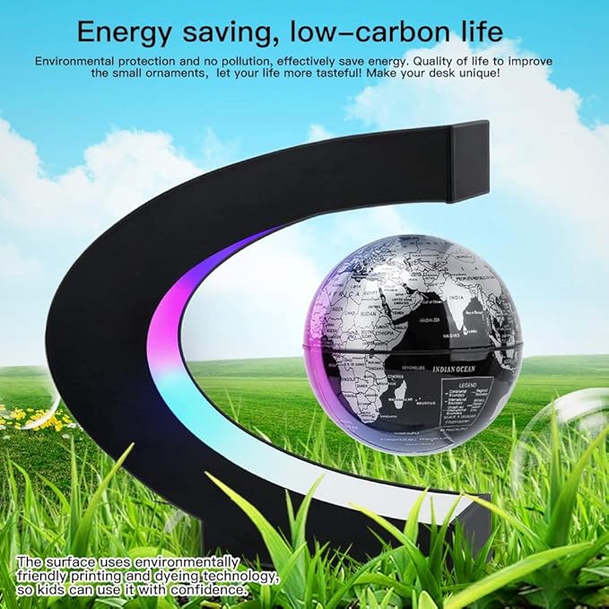 eWINNER Magnetic Levitation Floating World Map Globe with LED Light Cool Gadgets Decor Fixture Floating Globes & Shade/Antigravity Cool Tech Gifts for Home Office Desk Decoration & Teaching (Black)