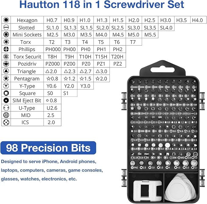 Hautton Mini Precision Screwdriver Set, 118 in 1 Magnetic Gadgets